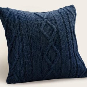 SWEATER CABLE KNIT Pillow- Covers, or Filled, Colors, 18", Cozy Pillow Case, Beige, Cream, Dark red, coffee, Dark Grey, Dusty, Navy blue, Navy blue