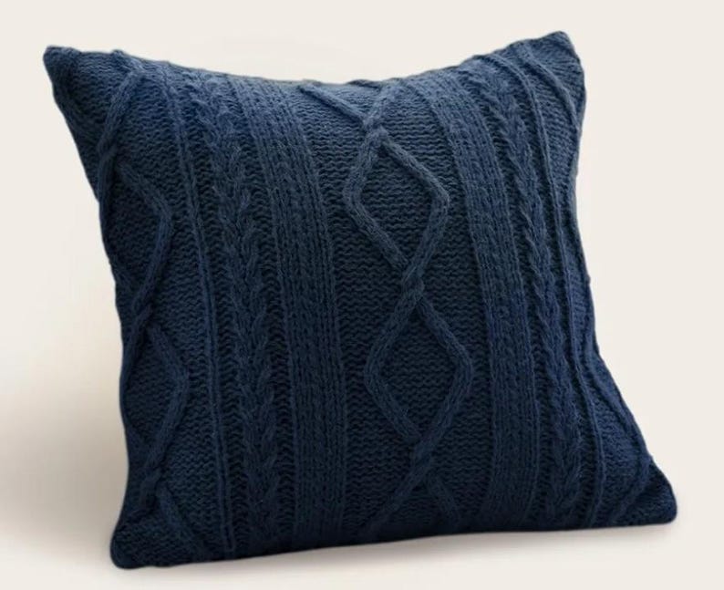 SWEATER CABLE KNIT Pillow- Covers, or Filled, Colors, 18", Cozy Pillow Case, Beige, Cream, Dark red, coffee, Dark Grey, Dusty, Navy blue, Navy blue