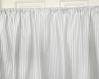 GREY TICKING Stripe CURTAINS  -Valance, Shower Curtain, Gray stripe curtain,  Pillow cover, runner, Unlined,  Cotton, Farmhouse Decor