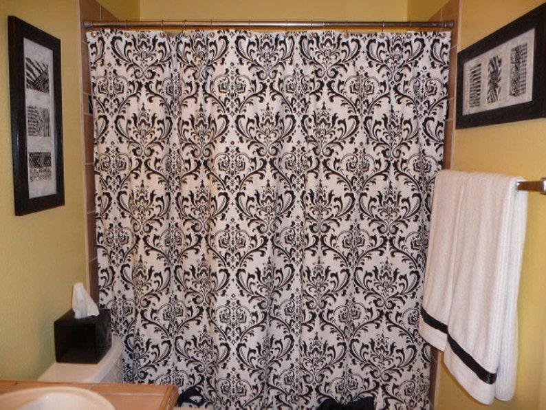 Damask Shower Curtain Choose Length And Color Regular 72 84 Etsy