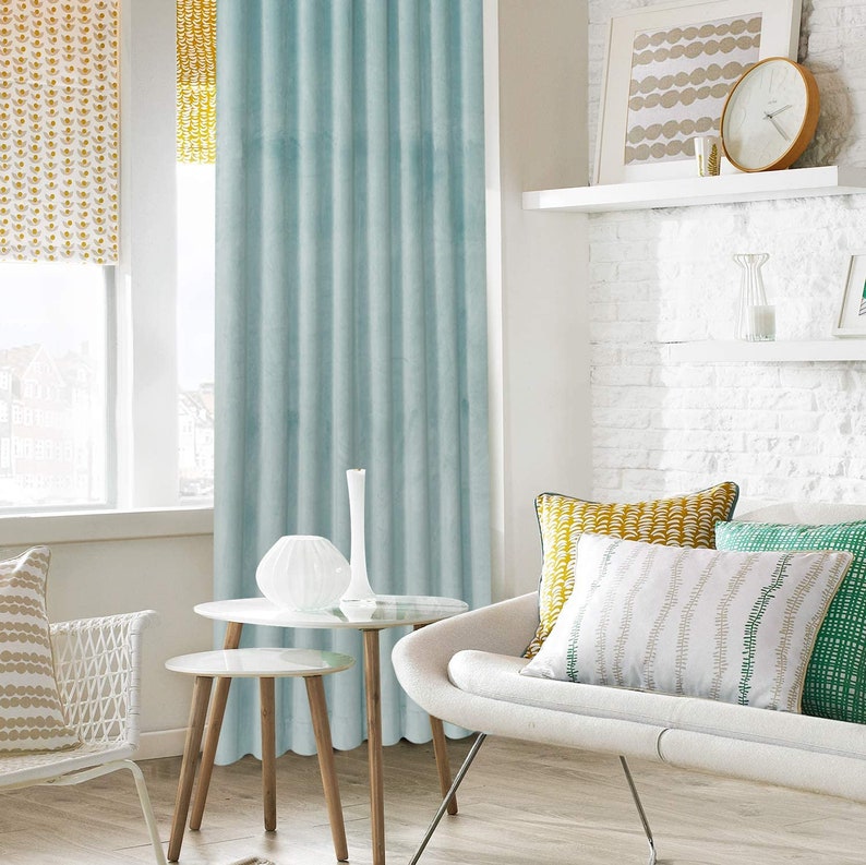 LIGHT AQUA VELVET Curtains Designer Window Panels Shower Etsy