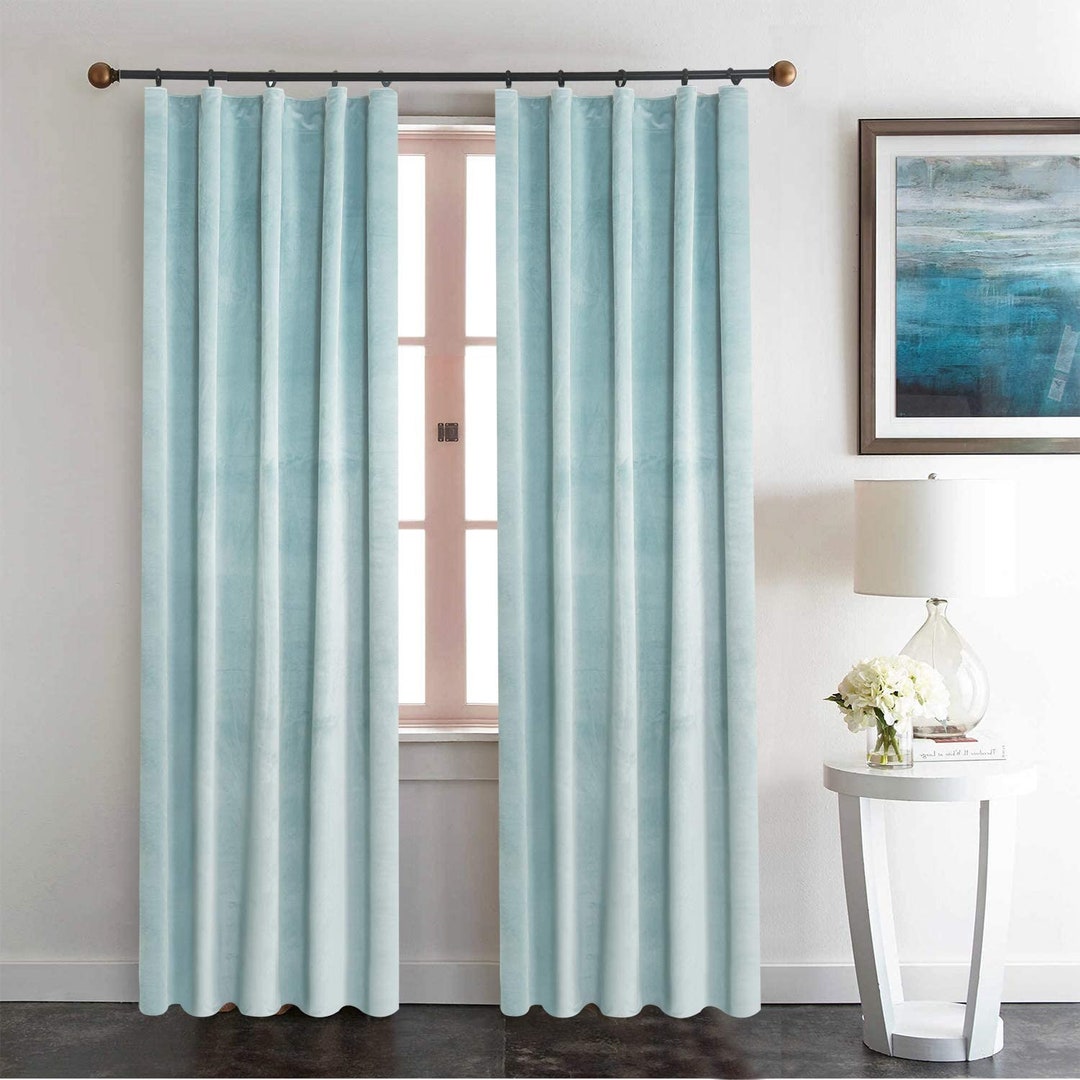 LIGHT AQUA VELVET Curtains Designer Window Panels Shower Curtain