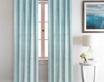 AQUA VELVET Curtains- Designer Window Panels - Shower Curtain, Valance - Unlined, Curtains, Pale aqua