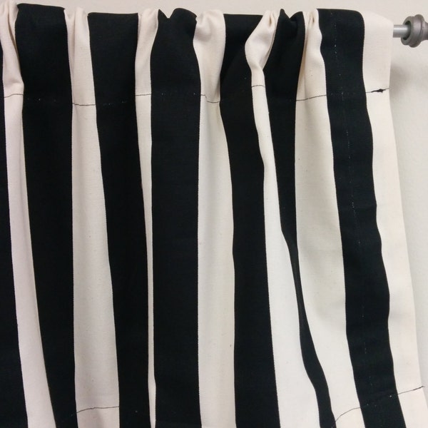 BLACK WHITE STRIPED Window Curtain,   Unlined curtains in Beautiful striped black and white stripe 1.5" nautical