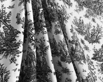 BLACK WHITE TOILE Curtains- Designer Window Panels - or Shower Curtain, or Valance, Pillow Cover - Unlined, Curtains, Black on white