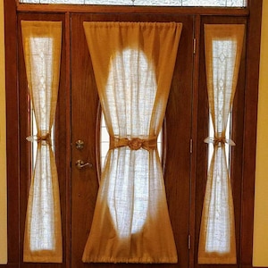 BURLAP DOOR CURTAIN, or Sidelight Panel,  Sold Per Panel, Colors, Custom, French Door, Unlined, Free Tieback, Floral Tieback Sold Separate