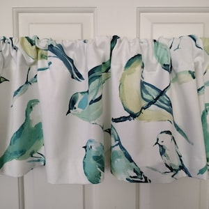 TURQUOISE BIRD LINENS-   Last ones, Valance, pillow cover,  - Unlined,  Birds , teal blue, green, yellow