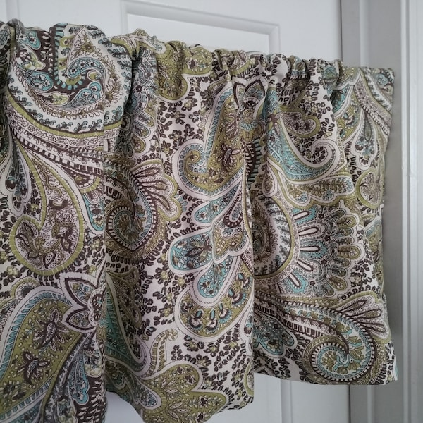 PAISLEY CURTAINS, Chocolate, Aqua, Designer Window Panels, Shower Curtain, Valance, Unlined, Curtains, Unlined, brown, aqua