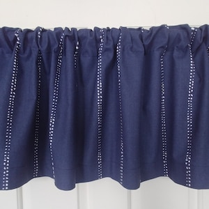 INDIGO  BLUE w/ STRIPES- Dotted stripes- Watercolor - Designer Window Panels, Shower Curtain, or Valance,  Unlined, indigo  blue w/white