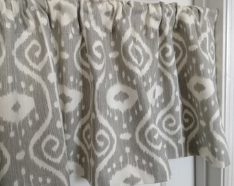 TAUPE IVORY IKAT Valances, 50Wx15L, -Unlined, Curtains,  taupe and ivory, Magnolia fabric