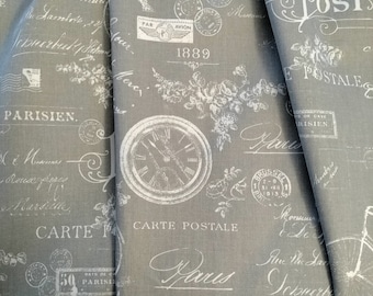 Grey PARIS FRENCH CURTAINS  - Designer Window Panels - Valance - Shower Curtain- Unlined, white on gray, bicycles, eiffel tower