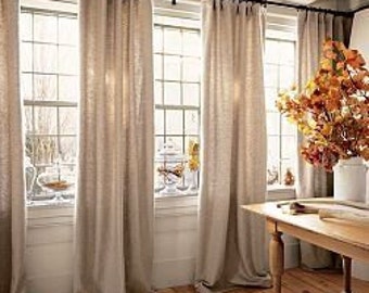 FAUX BURLAP CURTAINS, Colors, Valances, Window Curtain, Custom,  French Door,  Unlined, Linen-Like Burlap, Window Treatment