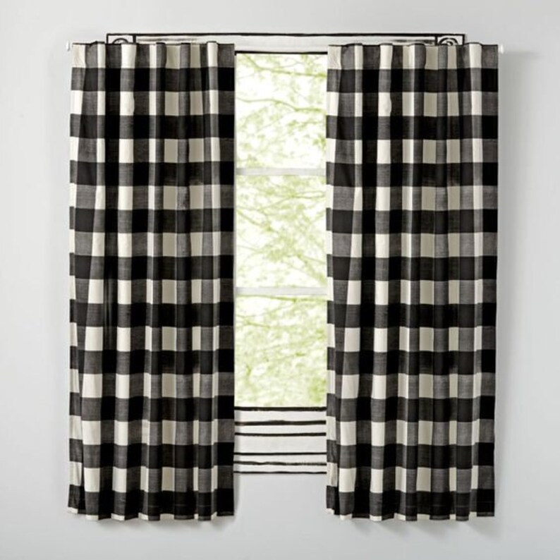 BLACK and WHITE BUFFALO ChecK CurtainS Custom Window Etsy