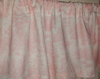 PINK WHITE TOILE Valance or Designer Window Panels - Shower Curtain, Valance - Unlined, Curtains, Pink on white Pillow cover