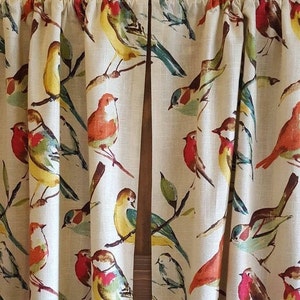 BEAUTIFUL BIRD CURTAINS- Designer Window Panels, Last ones--Large Birds on creamy background