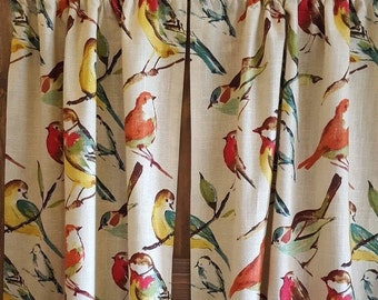 BEAUTIFUL BIRD CURTAINS- Designer Window Panels- Shower Curtain, Valance, French door,  Pillow cover - Large Birds on creamy background