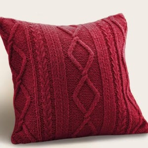 SWEATER CABLE KNIT Pillow- Covers, or Filled, Colors, 18", Cozy Pillow Case, Beige, Cream, Dark red, coffee, Dark Grey, Dusty, Navy blue, Dark red