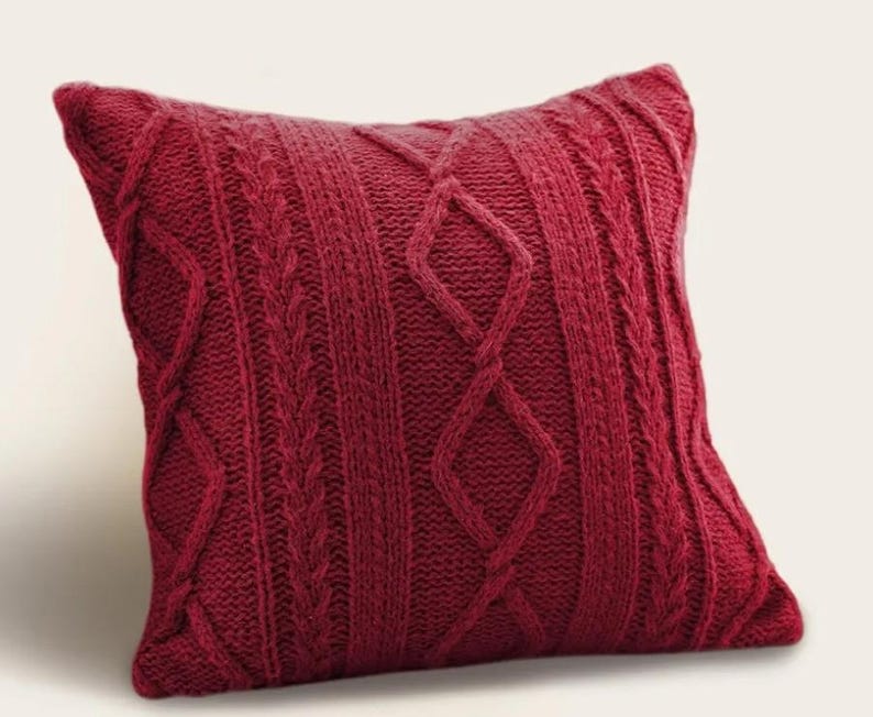 SWEATER CABLE KNIT Pillow- Covers, or Filled, Colors, 18", Cozy Pillow Case, Beige, Cream, Dark red, coffee, Dark Grey, Dusty, Navy blue, Dark red