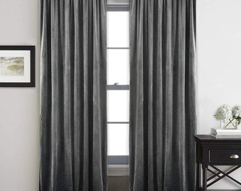 CHARCOAL GREY VELVET Curtains- Designer Window Panels - Shower Curtain, Valance - Unlined, Curtains, dark grey