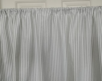 GREY TICKING Stripe CURTAINS  -Valance, Shower Curtain, Gray stripe curtain,  Pillow cover, runner, Unlined,  Cotton, Farmhouse Decor