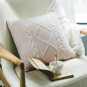 Creamy white sweater cable knit pillow cover