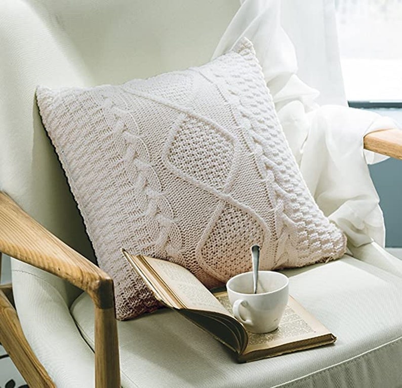Creamy white sweater cable knit pillow cover
