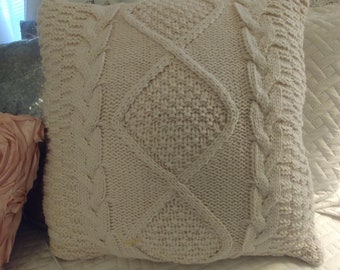 SWEATER CABLE KNIT Pillow- Covers, or Filled, Colors, 18", Cozy Pillow Case, Beige,  Cream, Dark red, coffee, Dark Grey, Dusty, Navy blue,