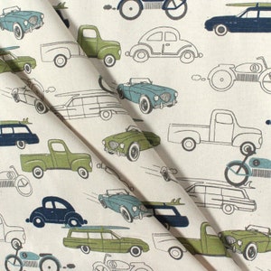 RETRO VINTAGE CARS Curtains- Designer Window Panels - Shower Curtain, Valance - Unlined, Curtains, Blue, Green