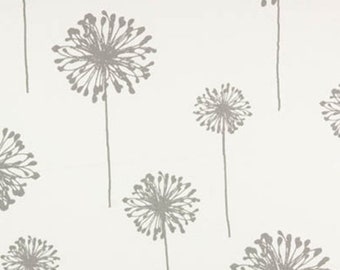 GREY DANDELION CURTAINS-  Window Treatment- Designer Window Panels - Shower Curtain, Valance - Unlined, Curtains, Coral dandelions on white