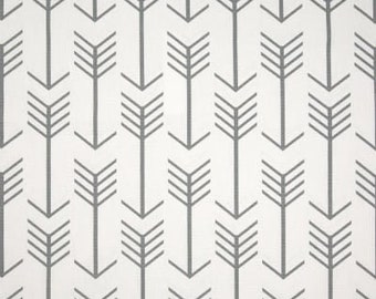 WHITE with GREY ARROW Curtains- Designer Window Panels - Shower Curtain, or Valance - Unlined, grey and white,  Arrow curtain