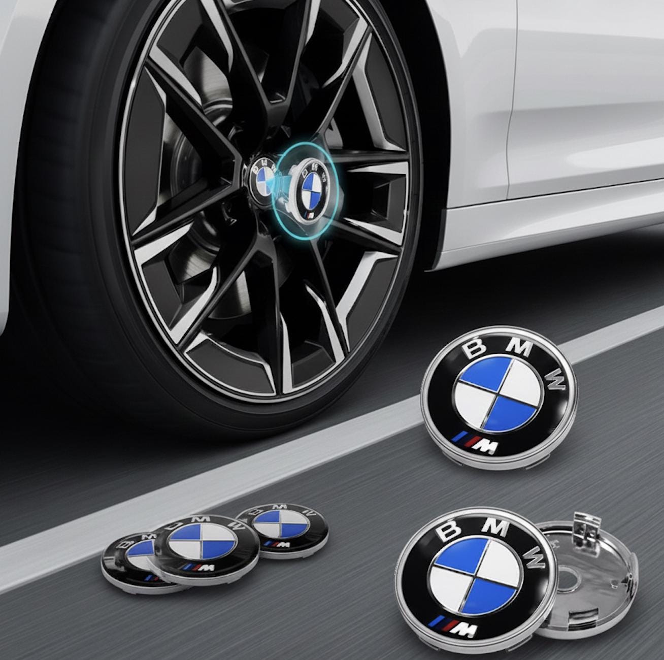Set 7 Emblemi BMW 50° Anniversario – Cerchi, Cofano E Baule, Diametri 82-45mm