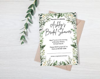 Plantilla de invitación para despedida de soltera con vegetación / Invitación clásica con vegetación / Imprimible y editable en Canva (5x7) / Descarga instantánea