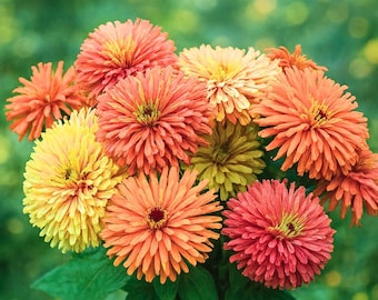 Agave Cactus Zinnia Seeds: Peach Apricot Double Blooms, Easy Cut