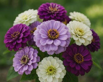 Mix de sementes de zínia com cheesecake de mirtilo – flores duplas de lavanda, roxa e branca | Zinnia elegans | Anual sem OGM