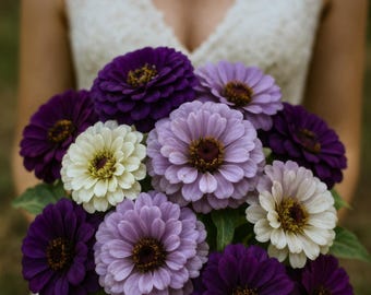 Blueberry Cheesecake Zinnia Seeds: Lavender, Purple & White Double Blooms