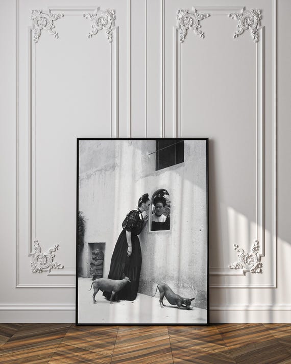 Frida Kahlo vintage photo with dox print, Frida Kahlo wall decor poster, Photography print, Vintage poster, Mexican print