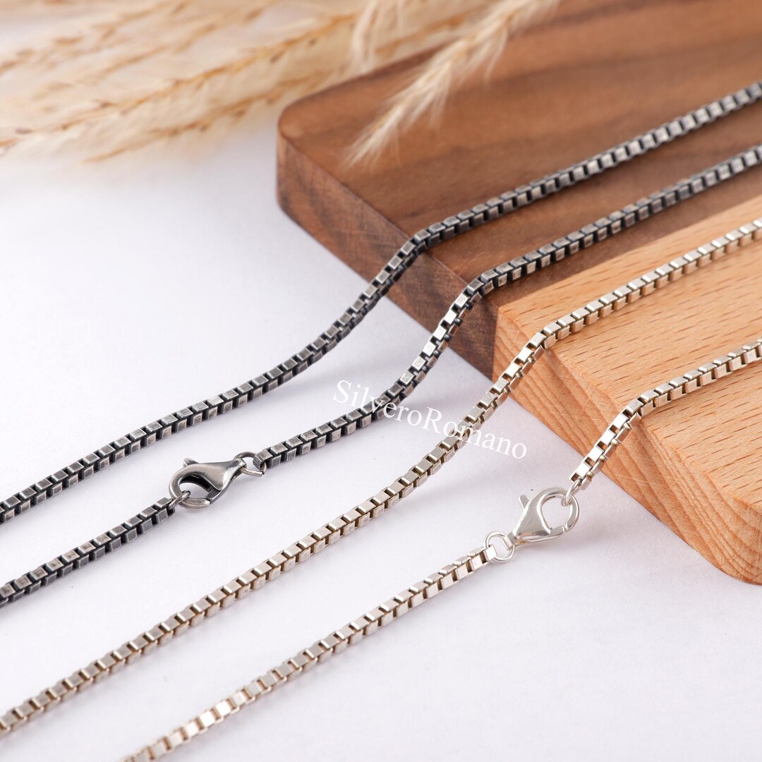 Sterling Silver Square Box Chain Necklace 2mm 3mm 5mm, Minimalist ...