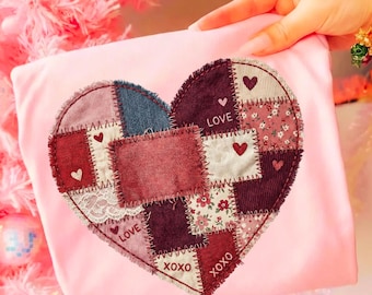 Patchwork de corazón retro PNG, diseño de corazón para ella, San Valentín PNG, Patchwork de feliz día de San Valentín, RPS-Prints