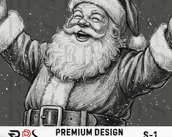 Retro Santa Claus PNG, Halftone Christmas Design (Digital Download)