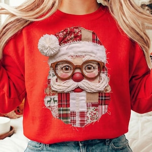 Kerstman patchwork png, kerstman ontwerp, kerstman png, kerst png, vrolijk kerstfeest patchwork, RPS-afdrukken