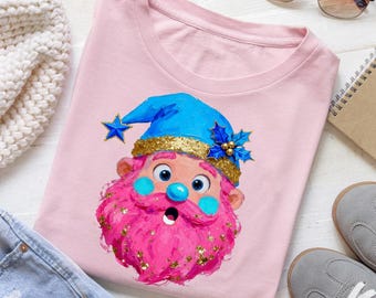 PNG de Papá Noel rosa retro, diseño de camiseta con imágenes prediseñadas navideñas pintadas a mano (descarga digital)