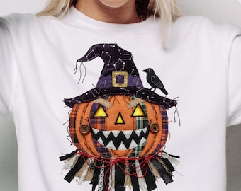 Halloween Scary Patchwork Pumpkin PNG: Halloween Png | Retro Fall Design (Digital Download)