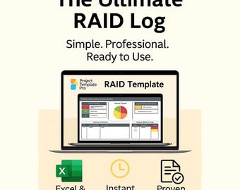 Plantilla de registro RAID / Registro de riesgos y problemas / Herramienta de gestión de proyectos de Excel + Hojas de cálculo de Google