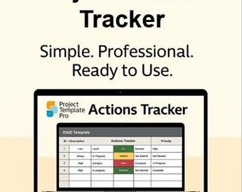 Plantilla de Excel para el seguimiento de acciones de proyectos / Panel de control automático / Registro de tareas y acciones para gerentes de proyectos