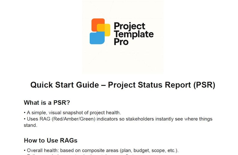 Psr Document Project Status Report Template Powerpoint | PSR Slide Pack for Project ...