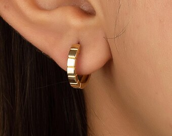 Geometrische Gold Creolen Ohrringe - Massiv 14K, Minimal Jeden Tag Stil