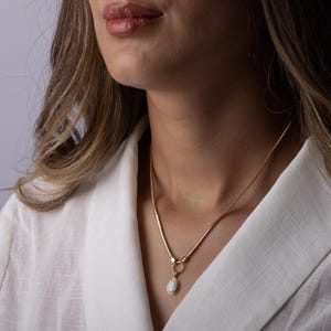 14K Solid Gold Opal Necklace – Dainty 12mm Oval Gemstone Pendant with Circle Charm, Minimalist October Birthstone Jewelry Gift for Women