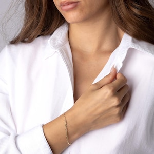 14K Solid Gold Link Bracelet – Rectangular Chain Real Gold Jewelry, Minimalist Elegant Bracelet for Women, Everyday Gift