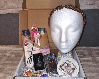Greek Mythology Book Box, Blind Date Book, Crown, Medusa Necklace