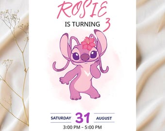 Stitch and Angel Birthday Invitation, Editable Stitch Birthday Invitation, Digital Party Invite, Stitch Birthday Party Invitation Printable
